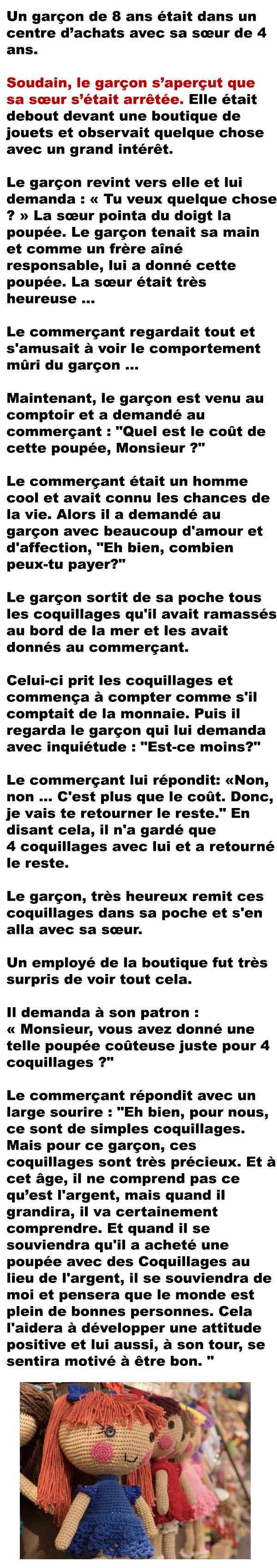 Le jeune homme qui avait acheté une poupée à l’aide de ses coquillages