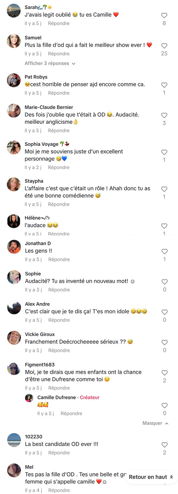 Commentaires sous la vidéo de Camille Dufresne