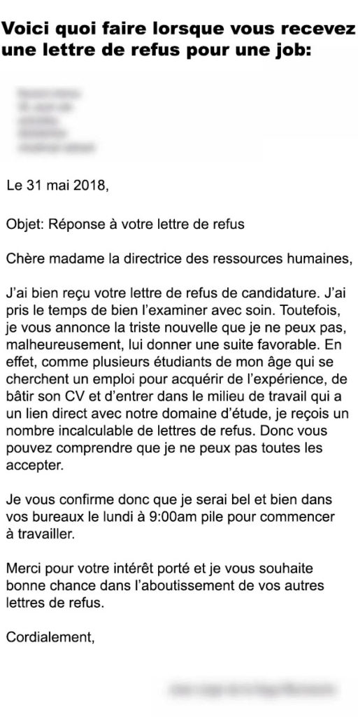 Voici quoi faire lorsque vous recevez une lettre de refus pour une job