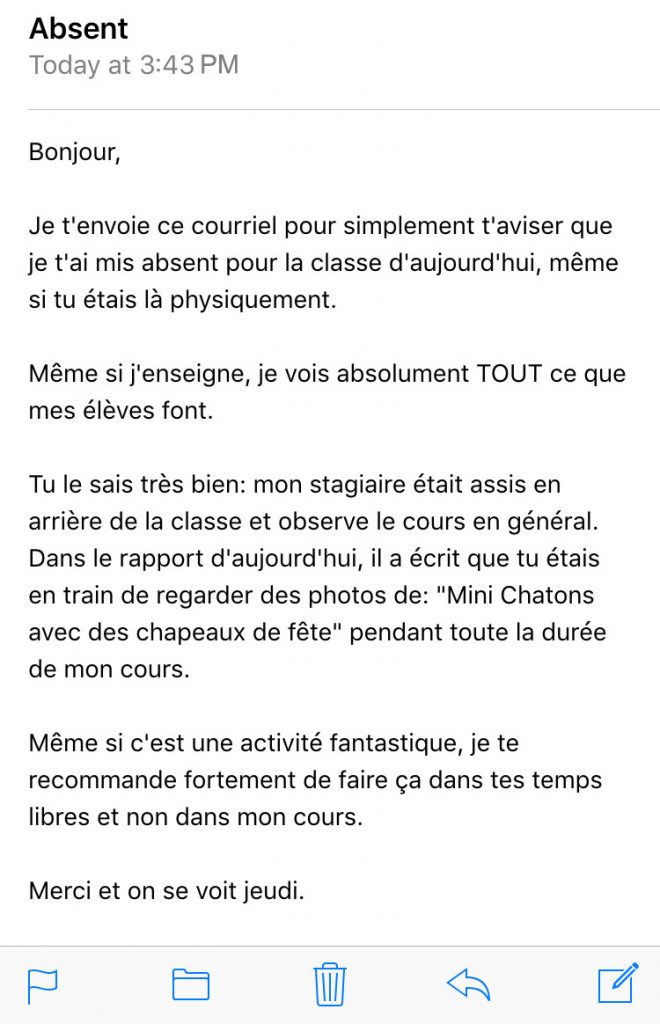 email hilarant de prof  eleve