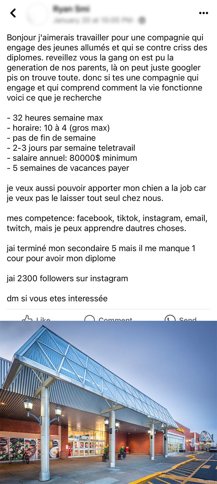 Un jeune homme à Repentigny se chercher une job et a des exigences