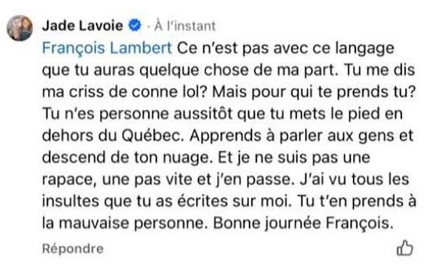 François Lambert est en colère et insulte une fille extrêmement connue