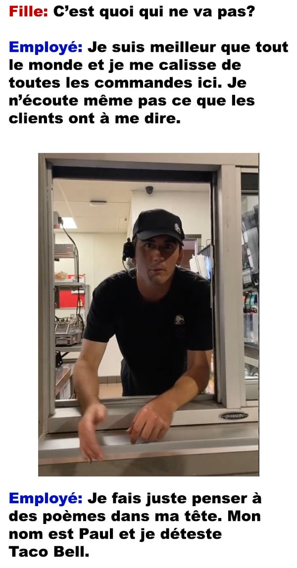 Un employé au service au volant affirme qu'il se calisse de toutes les